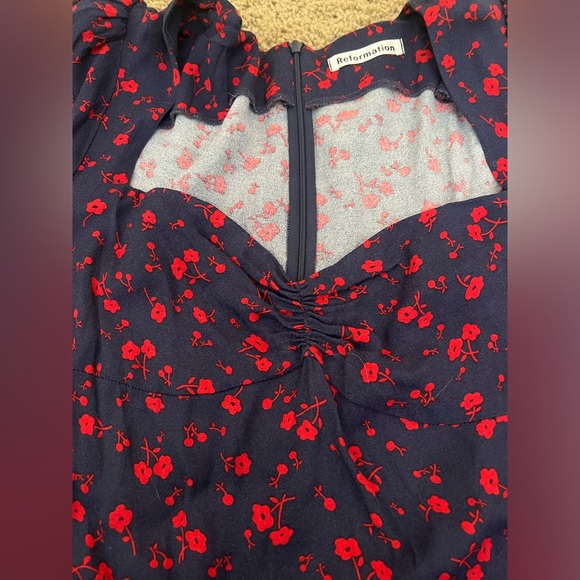 Reformation sweetheart neckline puff sleeve Drea Mini Dress in Anthem Blue - Picture 5 of 7